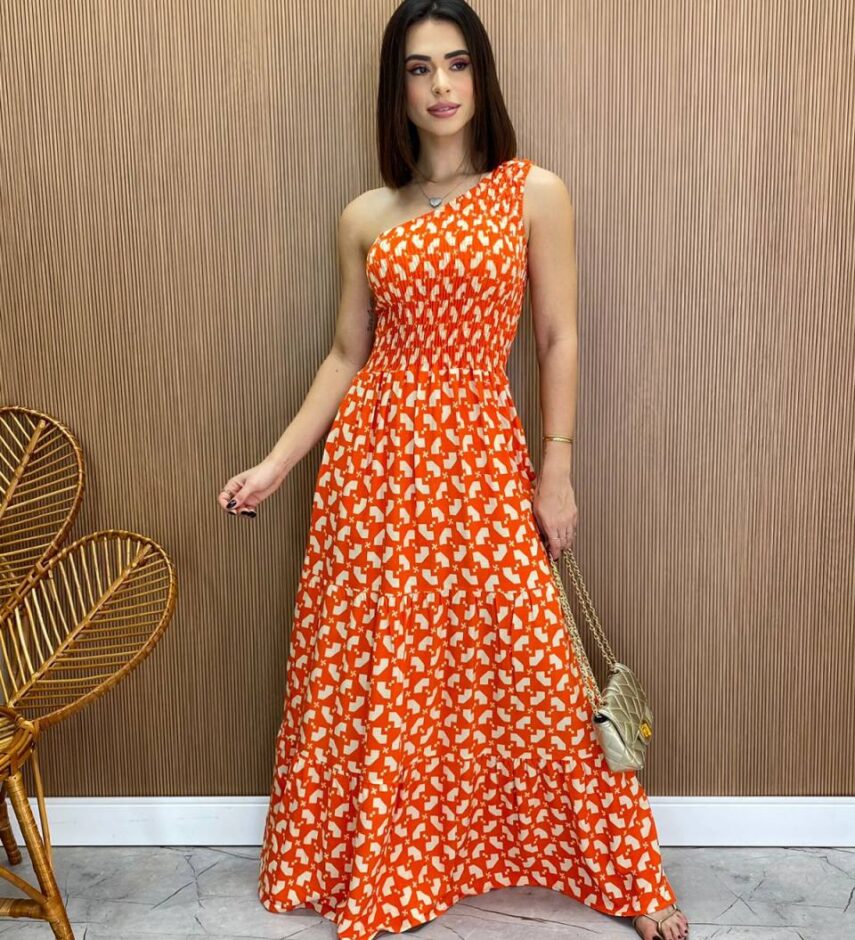 Vestido Longo sem Bojo Nula Manga com Lastex Estampado - Fernanda Ramos Store
