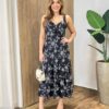 Vestido Longuete com Bojo Luiza Estampado Preto - Fernanda Ramos Store