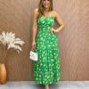 Vestido Longuete sem Bojo Alça Regulável Jade Estampa Verde - Fernanda Ramos Store