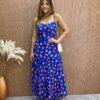 Vestido Longuete sem Bojo Alça Regulável Jade Estampado Azul - Fernanda Ramos Store