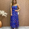 Vestido Longuete sem Bojo Alça Regulável Jade Estampado Azul - Fernanda Ramos Store