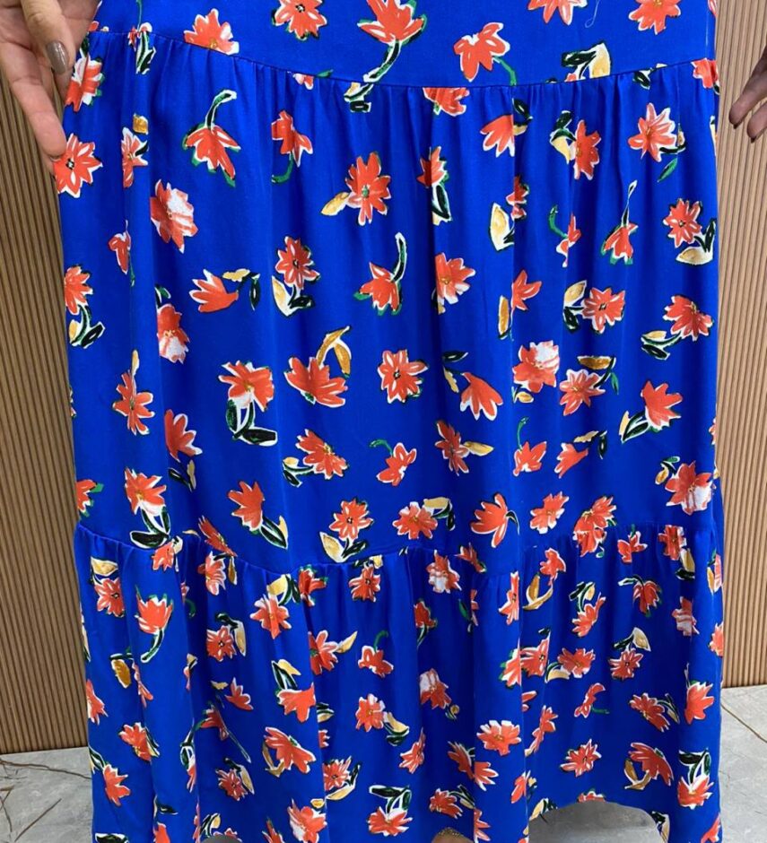 Vestido Longuete sem Bojo Alça Regulável Jade Estampado Azul - Fernanda Ramos Store