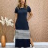 fernandaramosstore com br Vestido Longuete sem Bojo de Malha com Fenda Preto com Listras 1