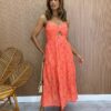 Vestido Midi com Bojo de Laise com Abertura Luiza Laranja - Fernanda Ramos Store