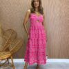 Vestido Midi com Bojo de Laise com Abertura Luiza Pink - Fernanda Ramos Store