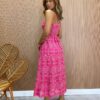 Vestido Midi com Bojo de Laise com Abertura Luiza Pink - Fernanda Ramos Store