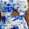 Vestido Midi com Bojo e Abertura Luiza Estampado Azul - Fernanda Ramos Store