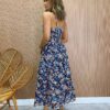 Vestido Midi com Bojo e Abertura Luiza Estampado Azul Marinho - Fernanda Ramos Store