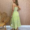 Vestido Midi com Bojo e Abertura Luiza Estampado Verde Lima - Fernanda Ramos Store