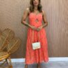 Vestido Midi com Bojo de Laise com Abertura Luiza Laranja - Fernanda Ramos Store