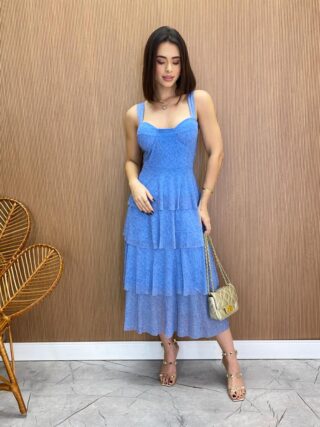 Vestido Midi com Bojo Gabrieli Tule Azul - Fernanda Ramos Store