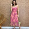 Vestido Midi com Bojo Gabrieli Tule Estampado Rosa - Fernanda Ramos Store