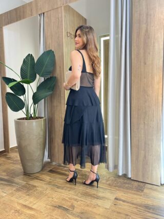 Vestido Midi com Bojo Gabrieli Tule Preto - Fernanda Ramos Store