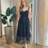 Vestido Midi com Bojo Gabrieli Tule Preto - Fernanda Ramos Store