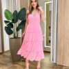 Vestido Midi com Bojo Gabrieli Tule Rosa Bebê - Fernanda Ramos Store