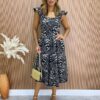 Vestido Midi com Bojo Mariah Tricoline Bordado Preto - Fernanda Ramos Store