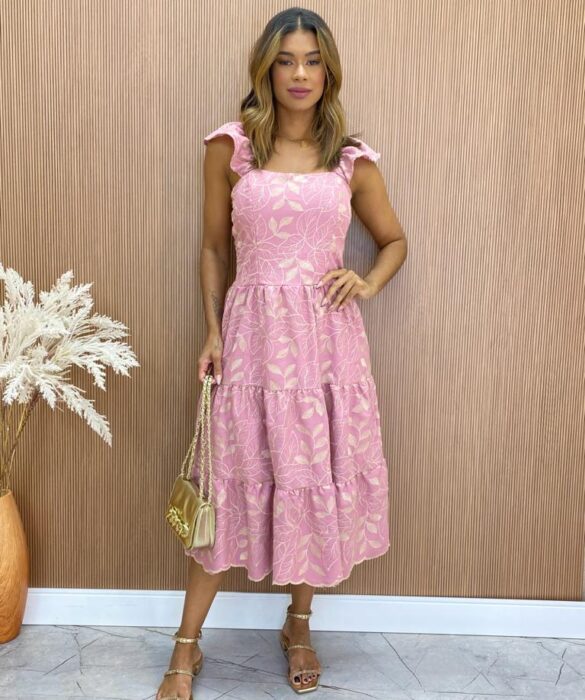 fernandaramosstore com br Vestido Midi com Bojo Mariah Tricoline Bordado Rose 1