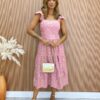 fernandaramosstore com br Vestido Midi com Bojo Mariah Tricoline Bordado Rose 2