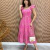 Vestido Midi Feminino sem Bojo Luana Bordado Rosa - Fernanda Ramos Store