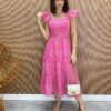 Vestido Midi Feminino sem Bojo Luana Bordado Rosa - Fernanda Ramos Store