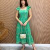 Vestido Midi Feminino sem Bojo Luana Bordado Verde - Fernanda Ramos Store