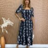 fernandaramosstore com br Vestido Midi sem Bojo Laura com Lastex Estampa Floral Preto 1