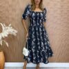 Vestido Midi sem Bojo Laura com Lastex Estampa Floral Preto Fernanda Ramos Store