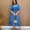 Vestido Midi sem Bojo Laura com Lastex Estampado Azul - Fernanda Ramos Store