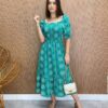 Vestido Midi sem Bojo Laura com Lastex Estampado Verde - Fernanda Ramos Store