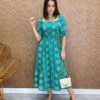 Vestido Midi sem Bojo Laura com Lastex Estampado Verde - Fernanda Ramos Store