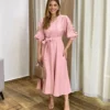 Vestido Midi sem Bojo Mangas 3/4 com Detalhe Vazado Rose - Fernanda Ramos Store