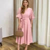 Vestido Midi sem Bojo Mangas 3/4 com Detalhe Vazado Rose - Fernanda Ramos Store