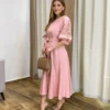 Vestido Midi sem Bojo Mangas 3/4 com Detalhe Vazado Rose - Fernanda Ramos Store