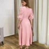 Vestido Midi sem Bojo Mangas 3/4 com Detalhe Vazado Rose - Fernanda Ramos Store