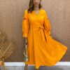 Vestido Midi sem Bojo Mangas com Detalhe Vazado Laranja - Fernanda Ramos Store