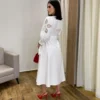 Vestido Midi sem Bojo Mangas com Detalhe Vazado Off White - Fernanda Ramos Store