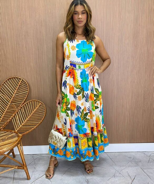 Vestido Midi sem Bojo Shopia Viscolinho com Estampa - Fernanda Ramos Store