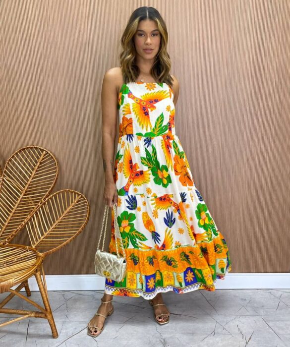 Vestido Midi sem Bojo Shopia Viscolinho Estampado - Fernanda Ramos Store