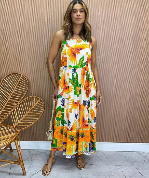 Vestido Midi sem Bojo Shopia Viscolinho Estampado - Fernanda Ramos Store