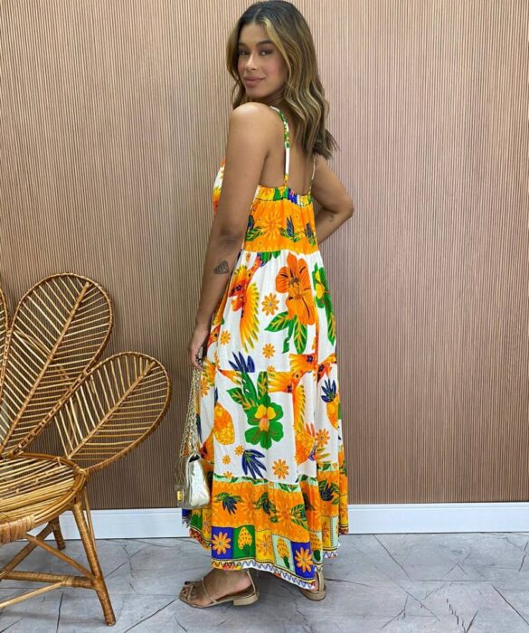 Vestido Midi sem Bojo Shopia Viscolinho Estampado - Fernanda Ramos Store