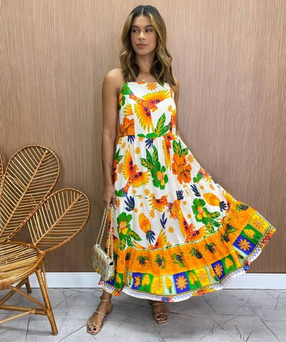 Vestido Midi sem Bojo Shopia Viscolinho Estampado - Fernanda Ramos Store