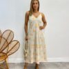 Vestido Midi sem Bojo Viscolinho Cru com Bordado Laranja - Fernanda Ramos Store