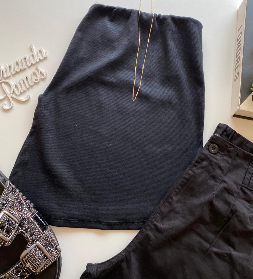 Blusa Feminina Canelada Tomara que Caia Preta - Fernanda Ramos Store