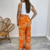 Calça Feminina Pantalona Zoe Estampada Laranja - Fernanda Ramos Store