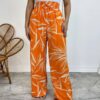 Calça Feminina Pantalona Zoe Estampada Laranja - Fernanda Ramos Store