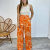 Calça Feminina Pantalona Zoe Estampada Laranja - Fernanda Ramos Store