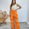 Calça Feminina Pantalona Zoe Estampada Laranja - Fernanda Ramos Store