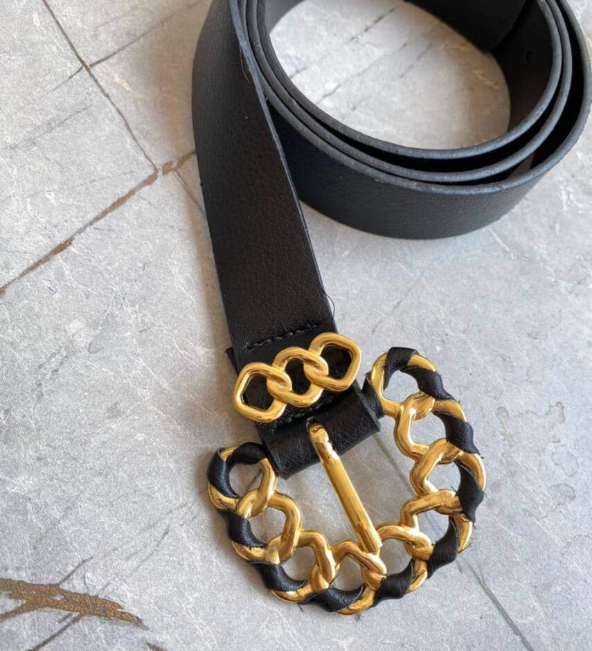 Cinto Feminino Rebeca Preto Fivela Dourada - Fernanda Ramos Store
