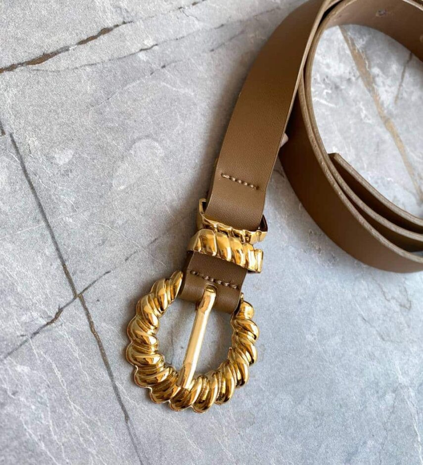 Cinto Feminino Valentina Bege Fivela Dourada - Fernanda Ramos Store