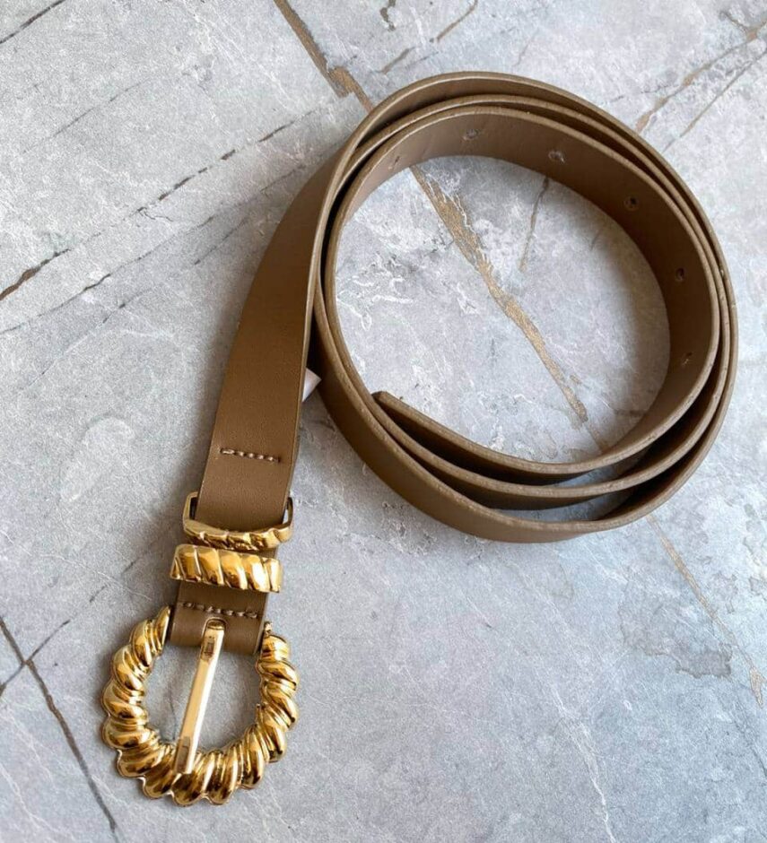 Cinto Feminino Valentina Bege Fivela Dourada - Fernanda Ramos Store